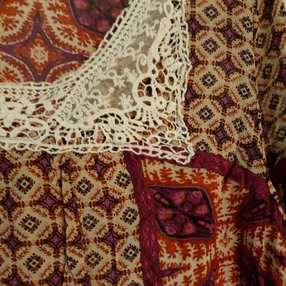 BILA ETHNIC PRINT PEASANT HIPPIE BOHO TOP, XL - Picture 2 of 6